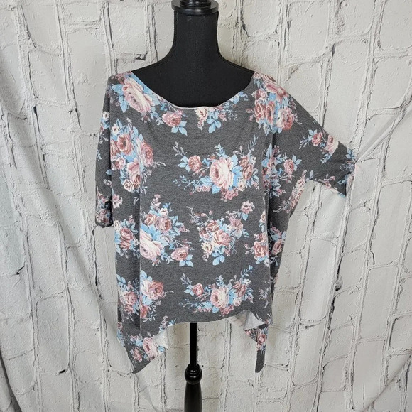 WOMENS Oversized Loose Relaxed Off the Shoulder Fit Floral Tunic Top Casual Sz L - Picture 1 of 6